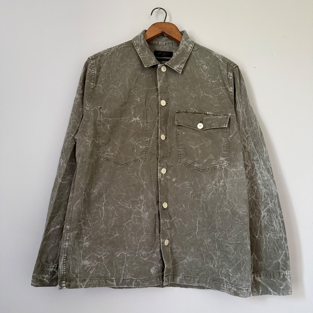 AllSaints Relaxed Fit Acid Wash Button Down Shirt Medium